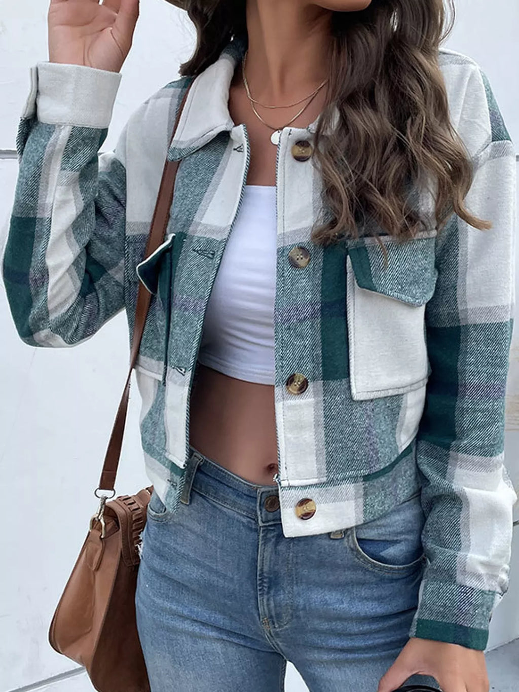 Plaid Button-front Cropped Jacket (19)