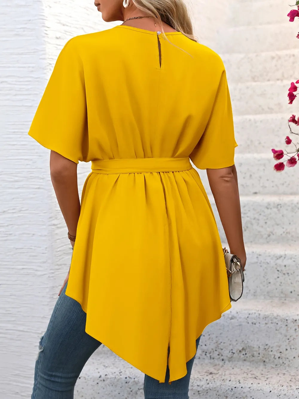 Tied Round Neck Half Sleeve Blouse (9)