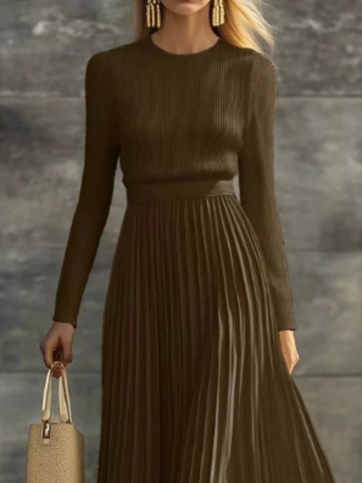 Ribbed Knit Pleated Midi Dress (7)
