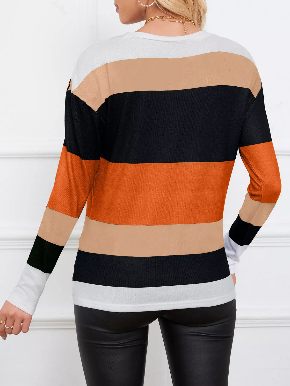 Leopard Block Striped Knit Top (8)