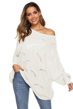Round Neck Long Sleeve Openwork Sweater (8)