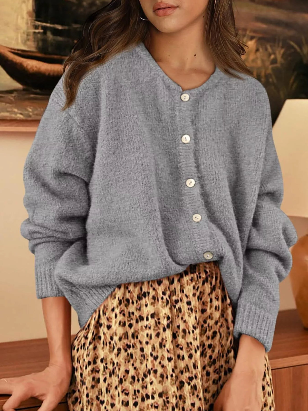 Button-down Dropped Shoulder Cardigan (12)