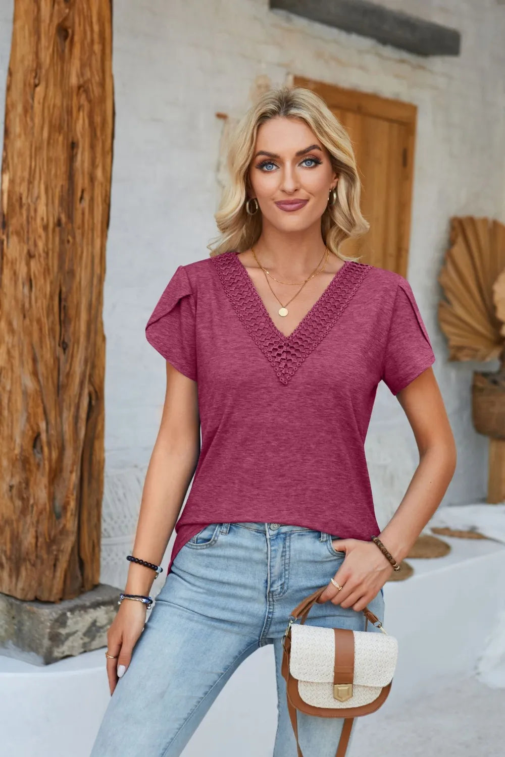 V-neck Petal Sleeve T-shirt (31)