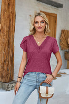 V-neck Petal Sleeve T-shirt (31)