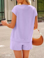 Button Detail Short Sleeve Top Shorts Set (13)