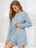 Ribbed Round Neck Top Shorts Set (6)