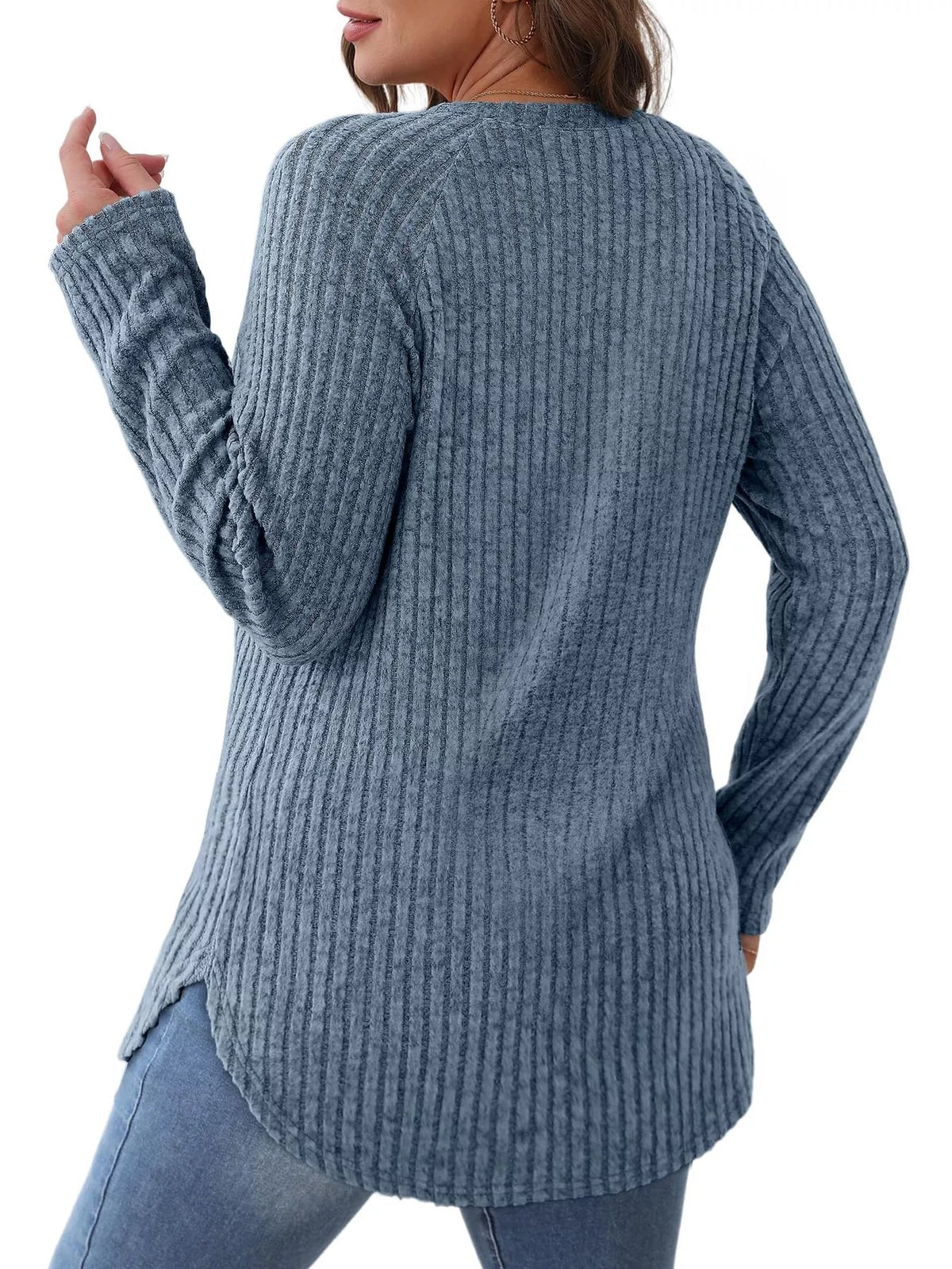 Ribbed Knit Long Sleeve T-shirt (10)