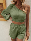 One Shoulder Long Sleeve Top Shorts Set