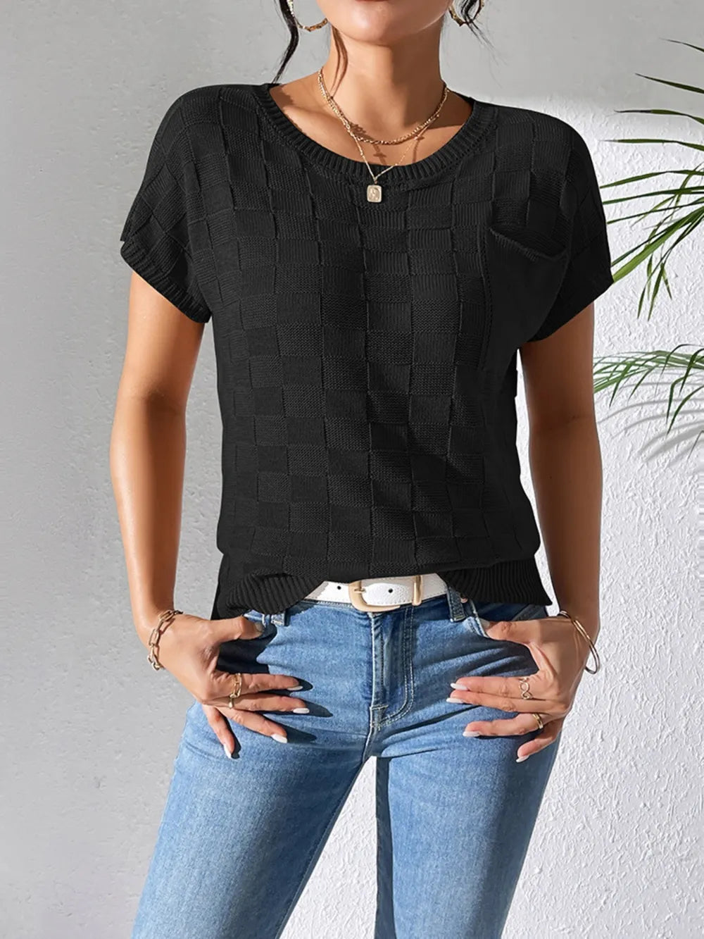 Round Neck Short Sleeve Knit Top (6)