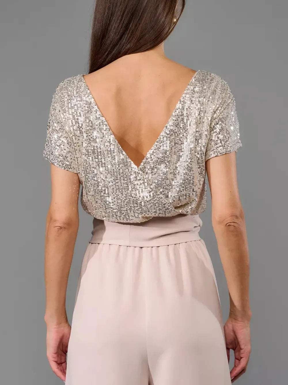 Full Size Sequin Round Neck Short Sleeve Wide Leg Jumpsuit (2)