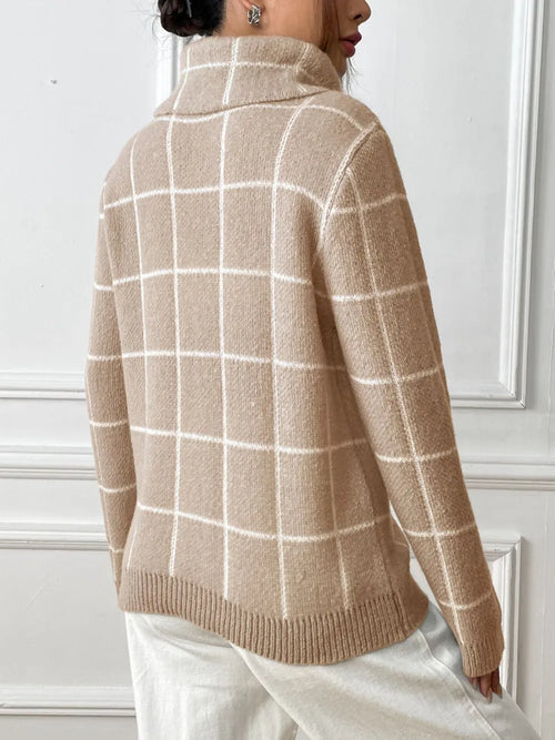 Plaid Turtleneck Long Sleeve Sweater (2)
