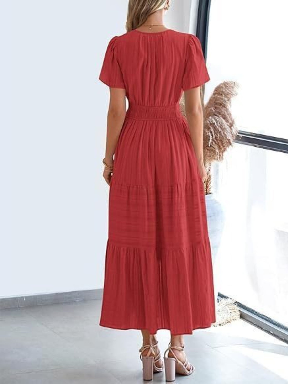 Notched Short Sleeve Tiered Dress (16)