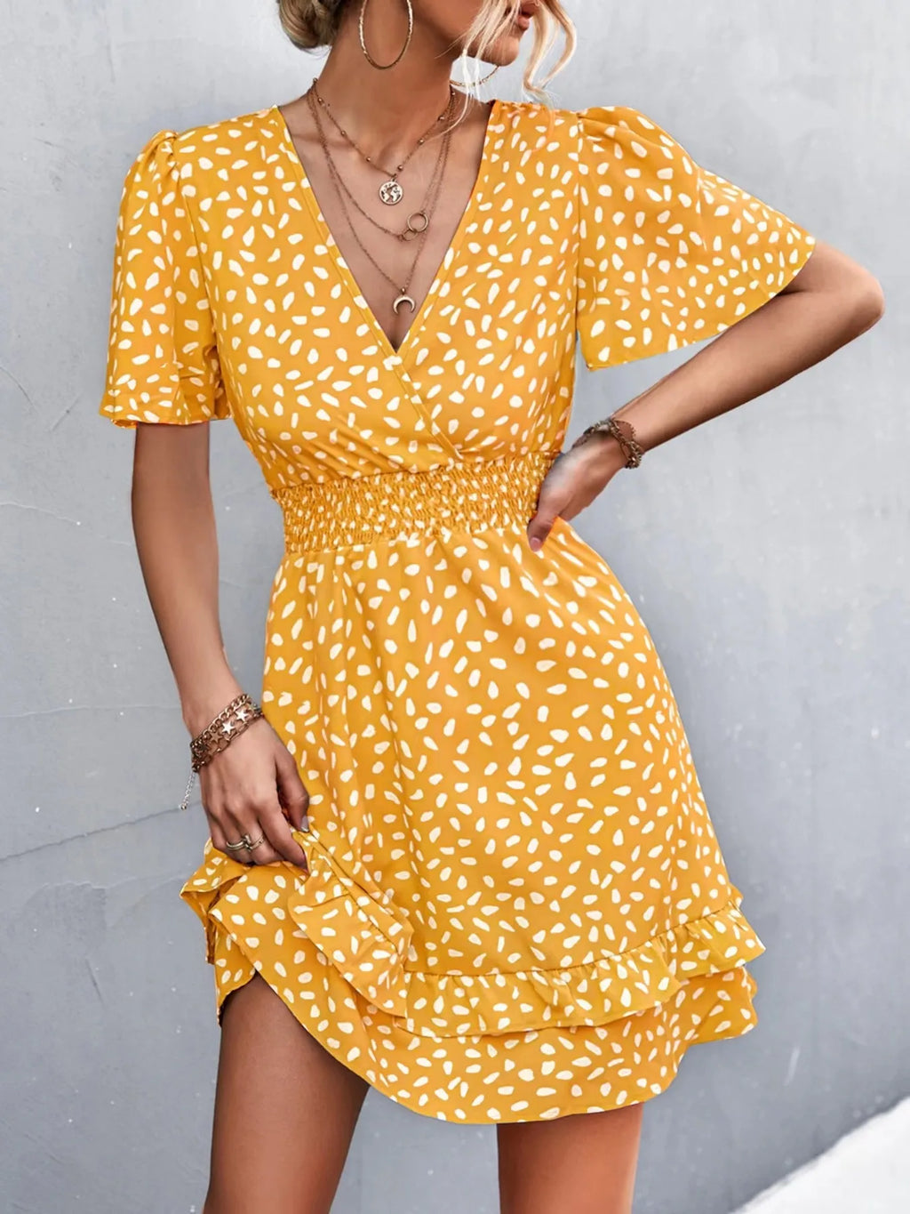 V-neck Flutter Sleeve Mini Dress (5)