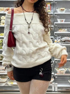 Cable Knit Off-shoulder Sweater (3)