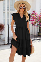 Ruched Notched Cap Sleeve Dress (11)