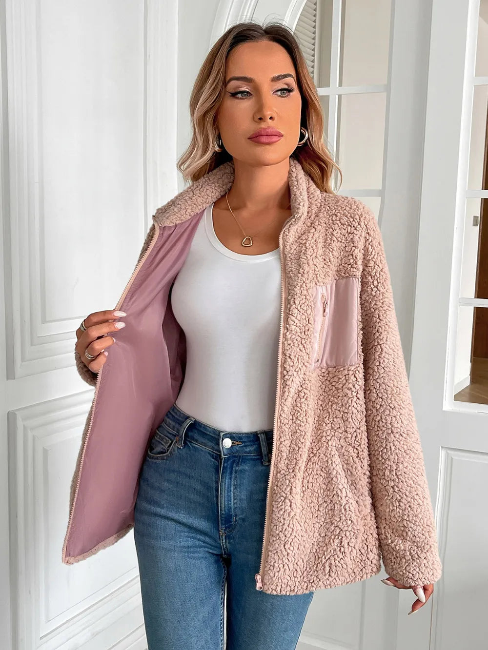 Zip Up Long Sleeve Fuzzy Jacket (3)
