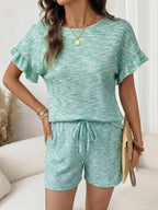 Ruffle Sleeve Textured Top Shorts Set (15)