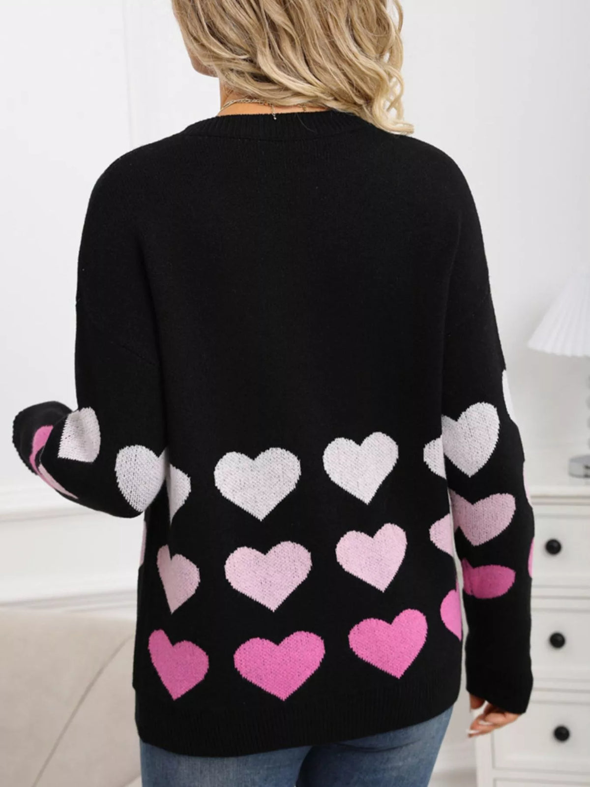 Valentine's Day Heart Pattern Crew Neck Sweater (18)