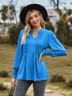 Notched Neck Flounce Sleeve Blouse (3)