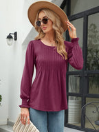 Smocked Round Neck Lantern Sleeve Blouse (14)
