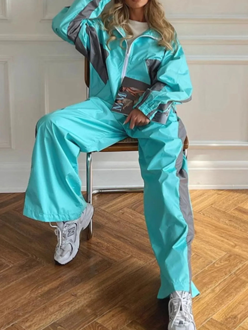 Zip Up Long Sleeve Top Pants Set (9)
