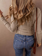 Full Size Ribbed Knit Button-front Long Sleeve Top Plus (9)