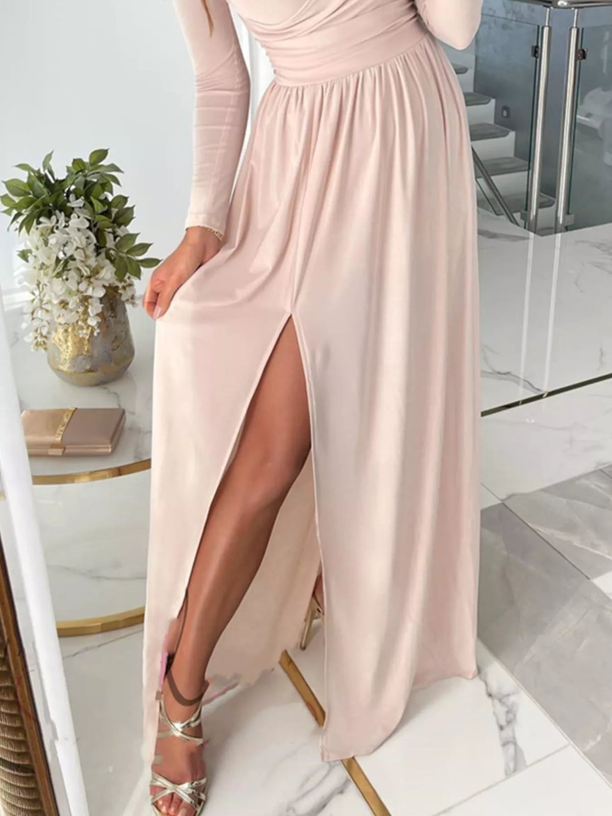 Slit Surplice Cold Shoulder Maxi Dress (3)