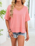 V-neck Relaxed Fit Solid Color T-shirt (15)