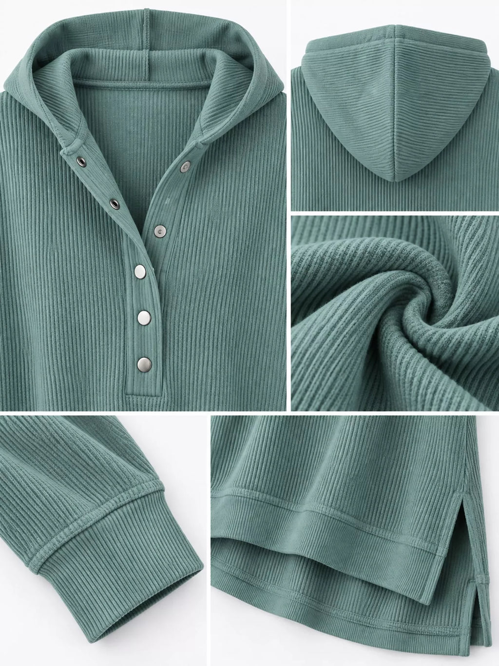 Full Size Snap Button Placket Dropped Shoulder Hoodie Plus (5)