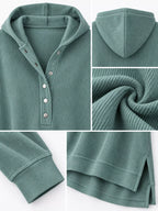 Full Size Snap Button Placket Dropped Shoulder Hoodie Plus (5)