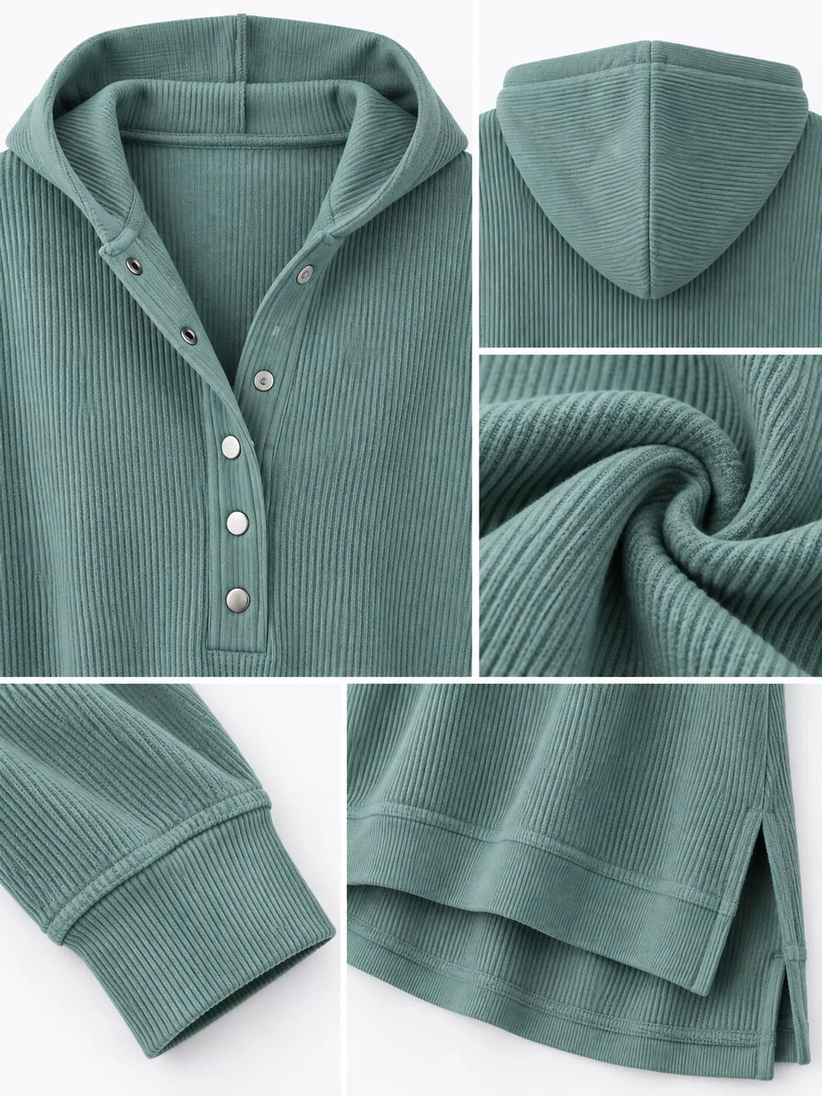 Full Size Snap Button Placket Dropped Shoulder Hoodie Plus (5)