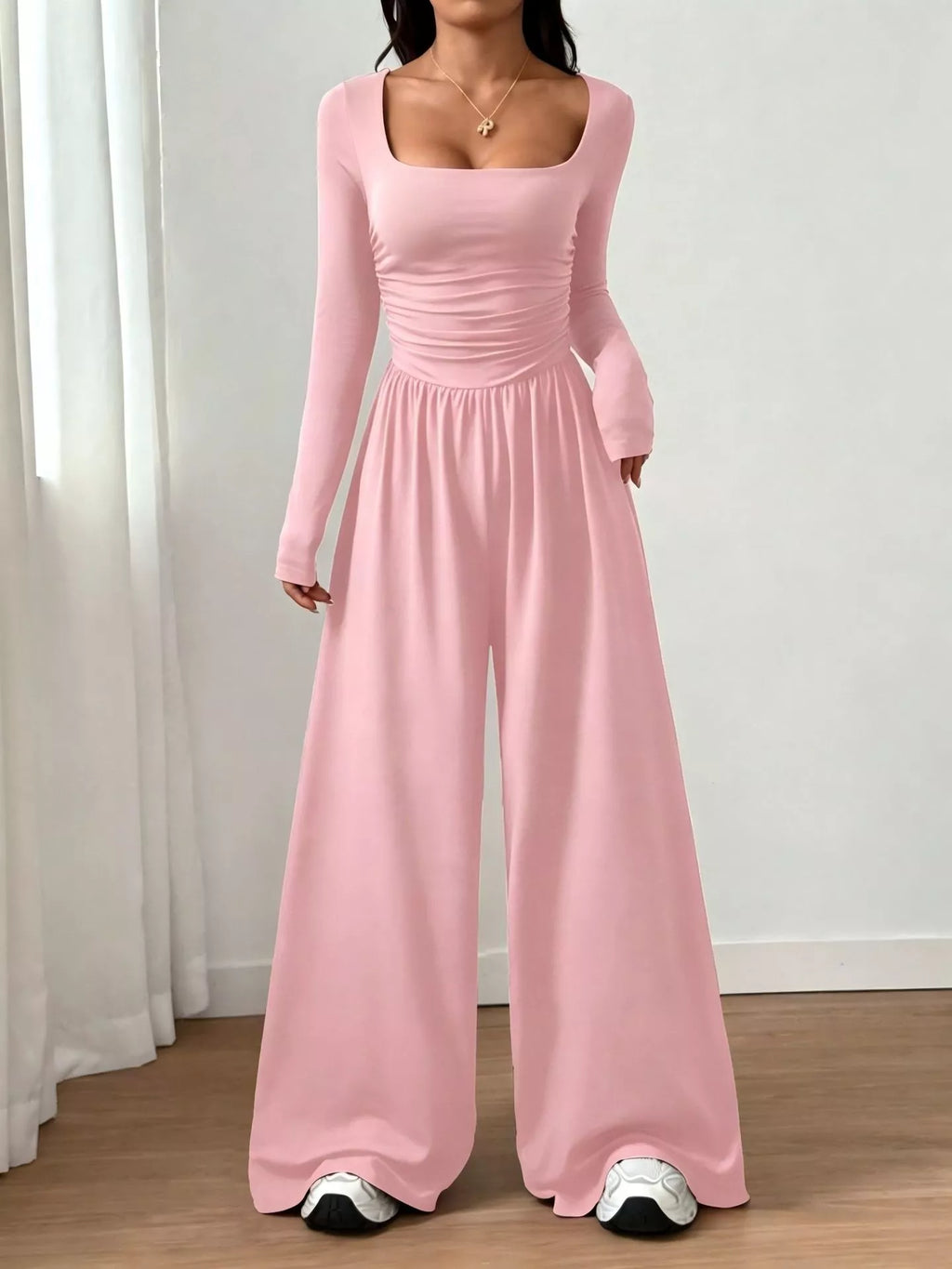 Ruched Square Neck Wide-leg Jumpsuit (20)