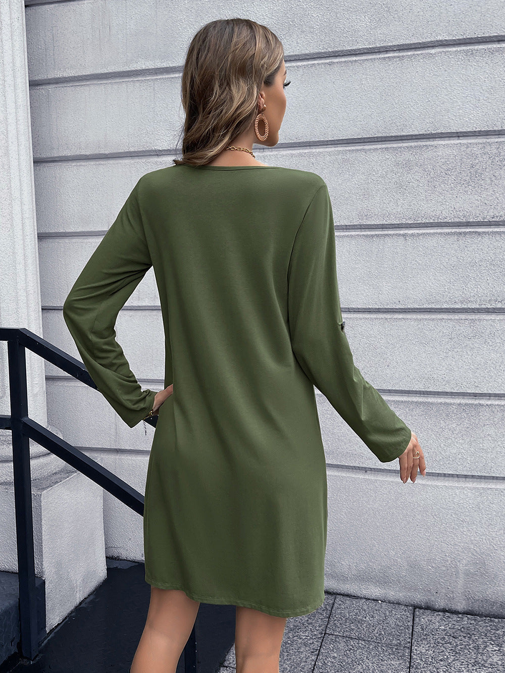 Button Down V-neck Mini Dress (2)