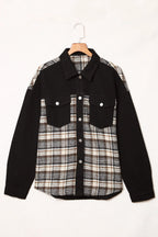 Plaid Pocketed Button Up Denim Jacket (4)