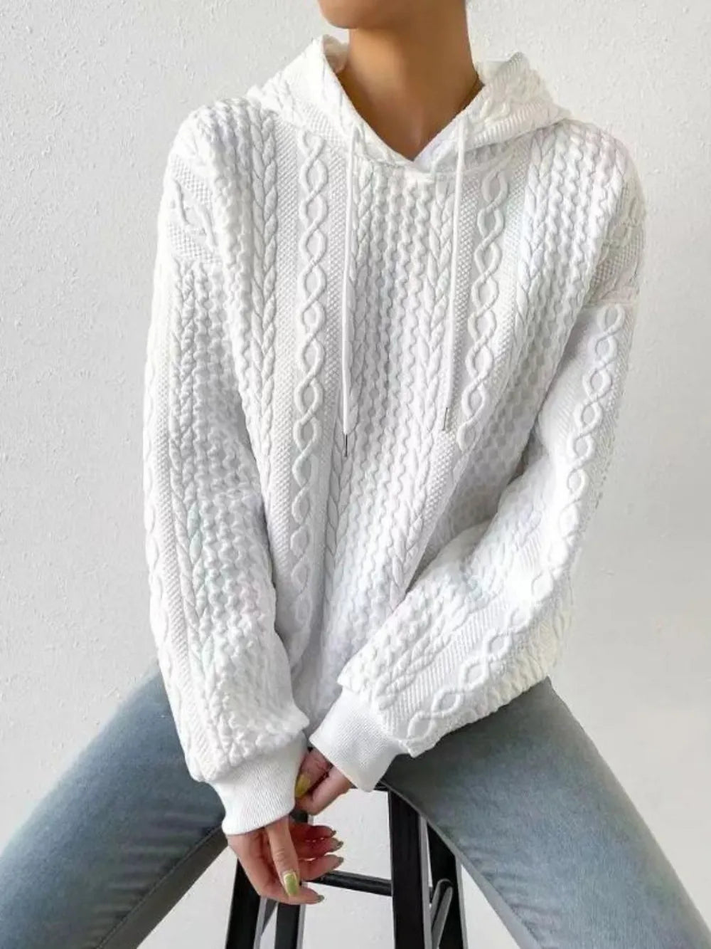 Drawstring Drop Shoulder Long Sleeve Hoodie (2)