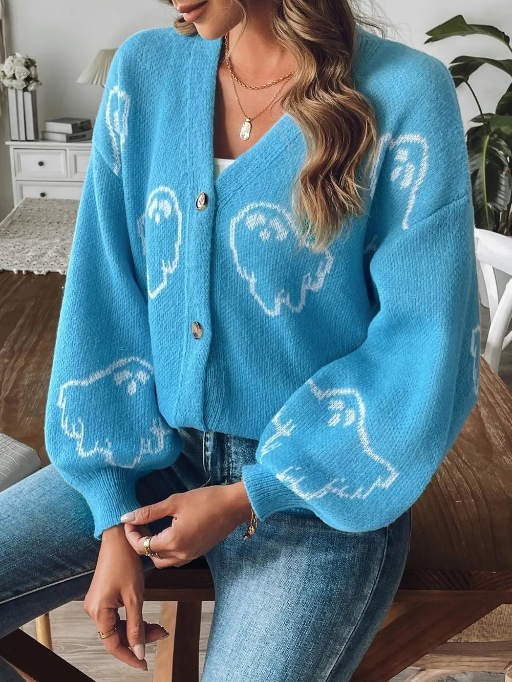 V-neck Dropped Shoulder Cardigan (6)