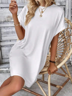 Round Neck Short Sleeve Mini Tee Dress Pockets