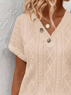Textured V-neck Short Sleeve Top (8)