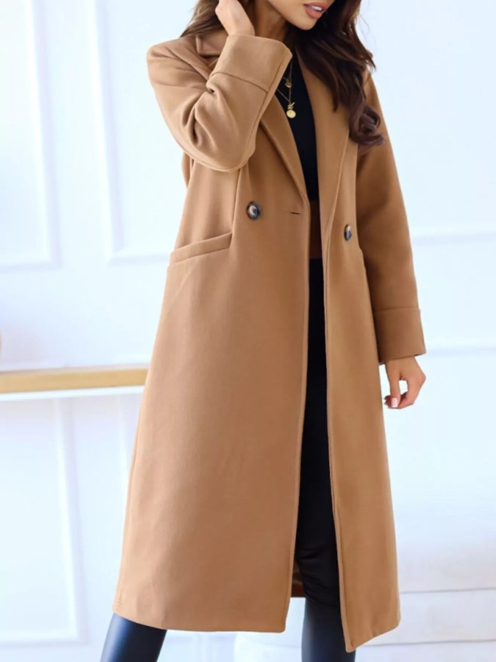Lapel Collar Wool Blend Overcoat (6)
