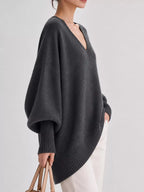 Full Size V-neck Oversized Batwing Sleeve Sweater Plus (26)