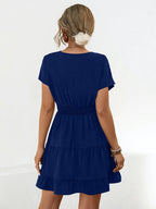 Ruffled Smocked V-neck Tiered Dress (2)
