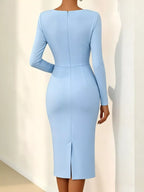 Rose Embellished Asymmetrical Neck Midi Dress (6)