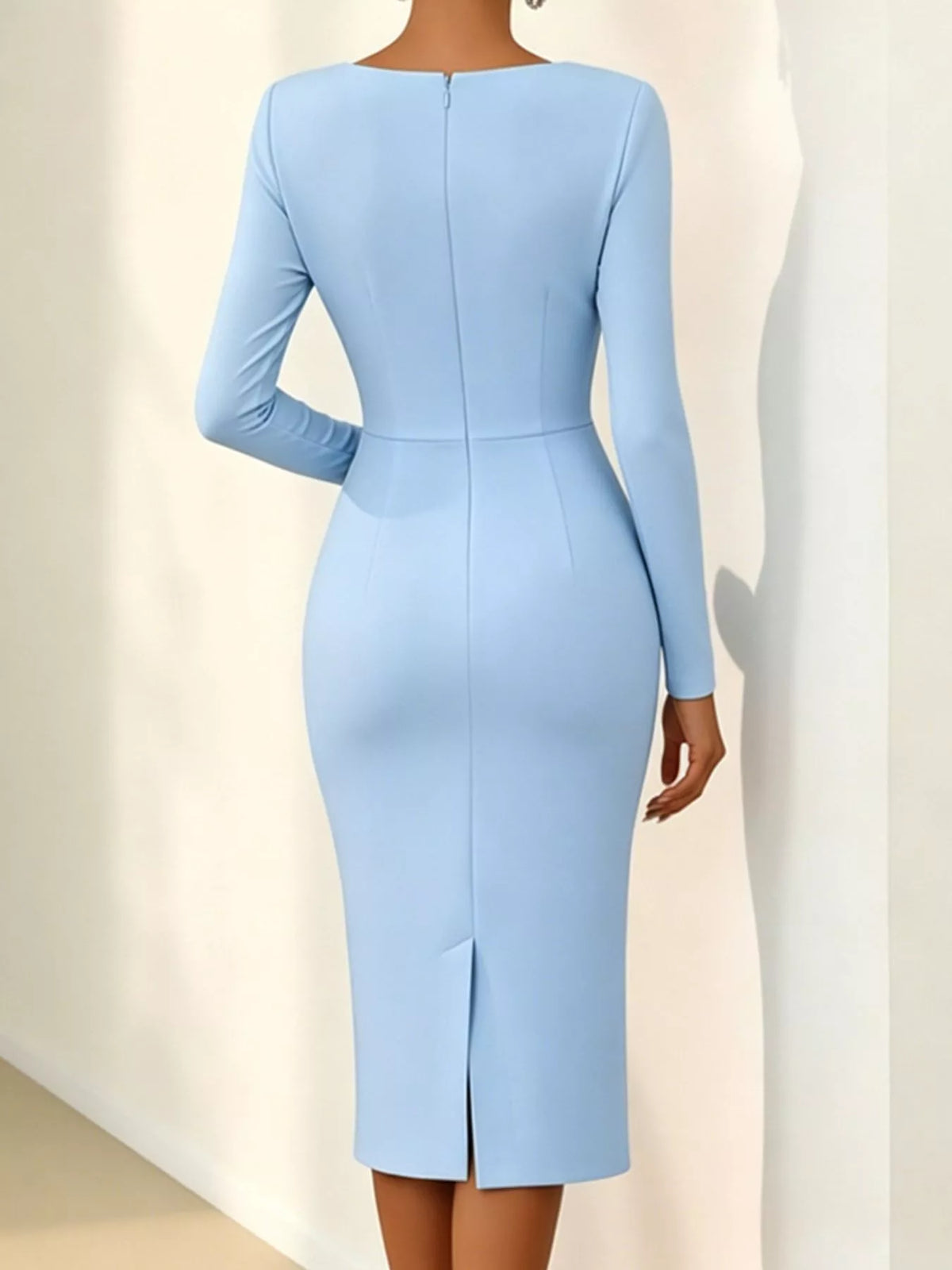Rose Embellished Asymmetrical Neck Midi Dress (6)