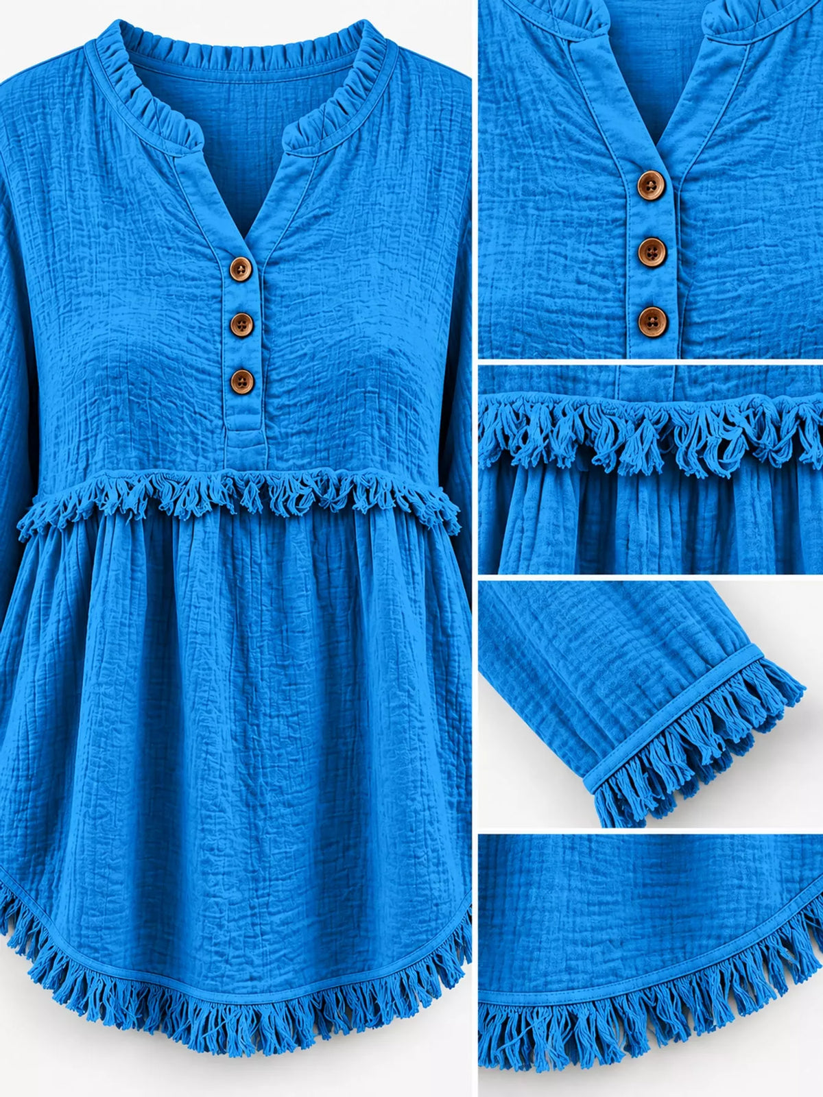 Full Size Frayed Hem Button Detail Blouse Plus (5)