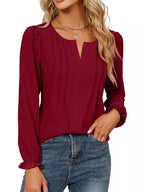 Notched Ruffle Cuff Blouse (3)