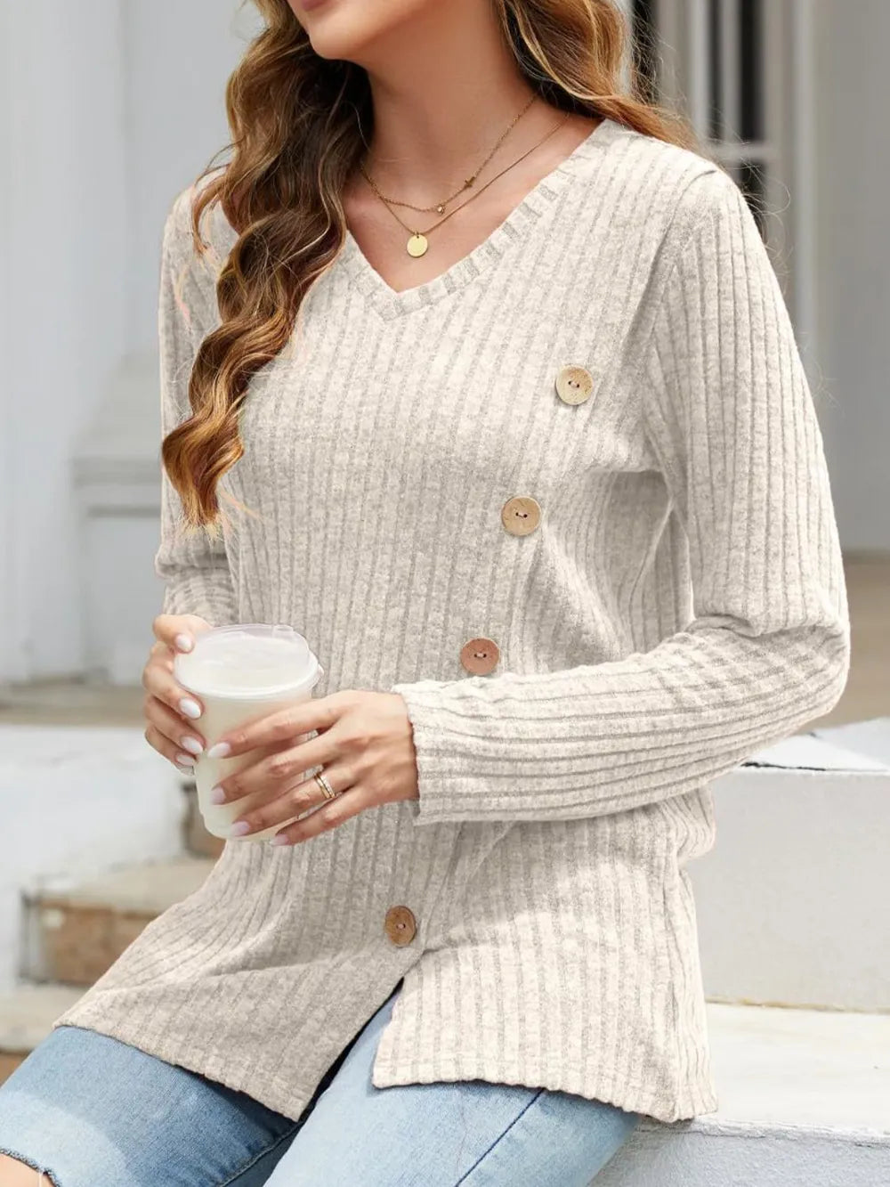 V-neck Long Sleeve T-shirt (34)