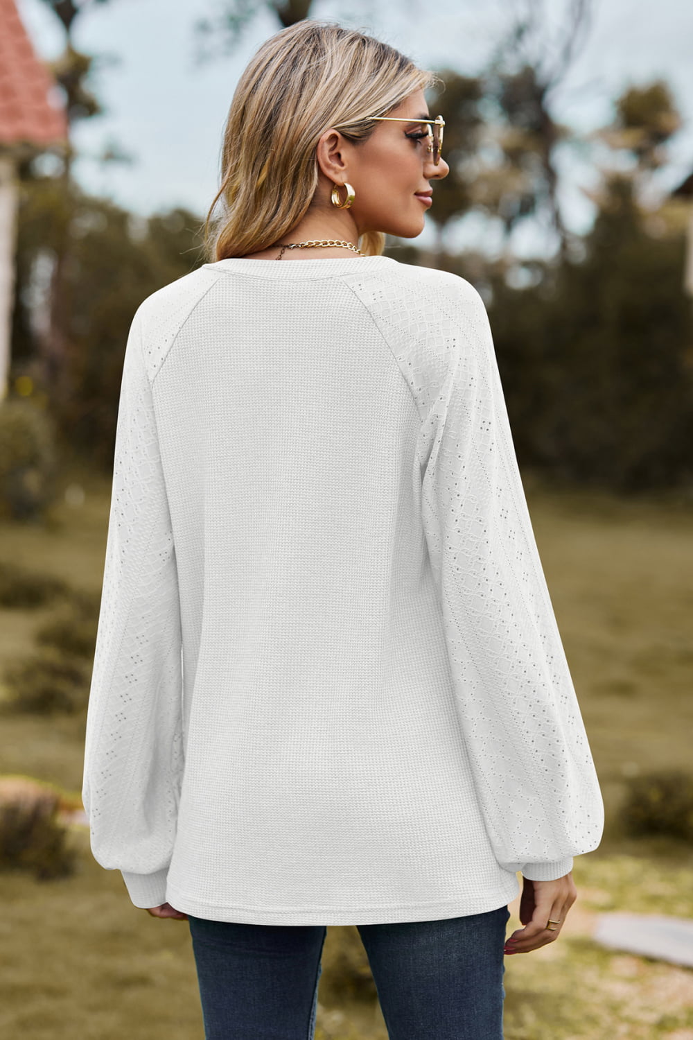 Notched Neck Raglan Sleeve Blouse (6)