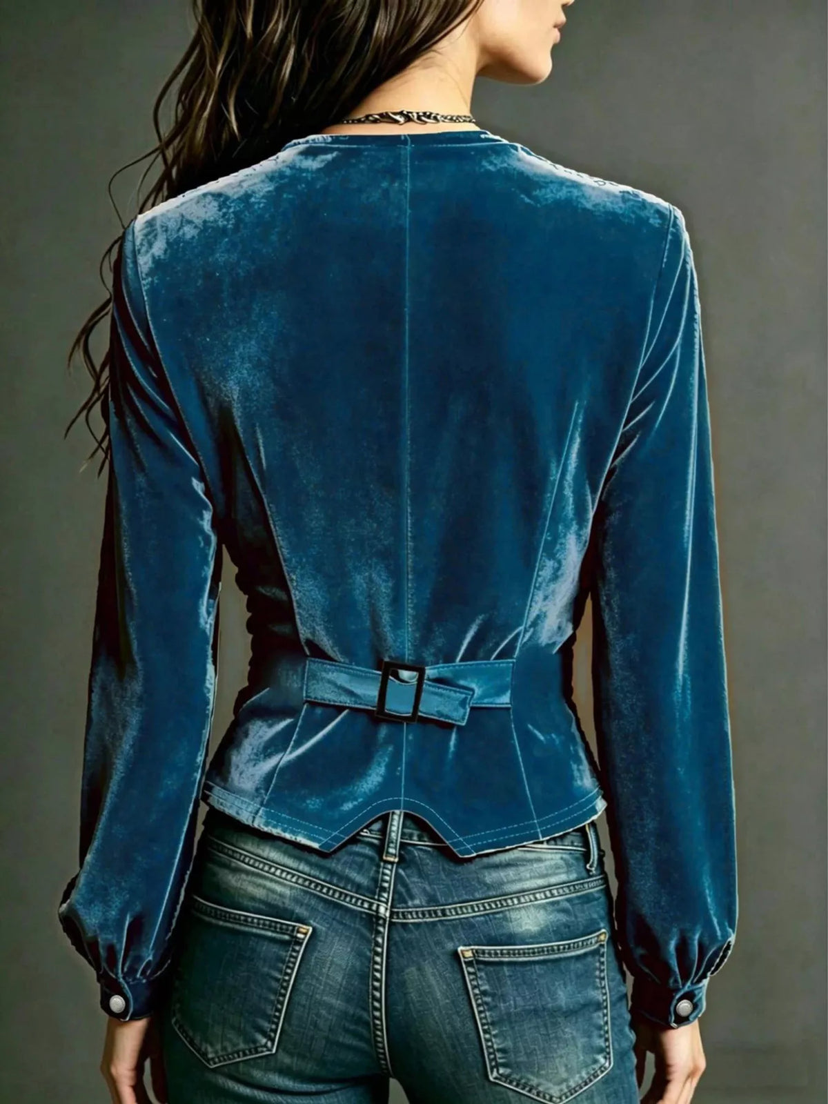 Button Down Plunge Velvet Shirt (8)