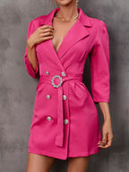 Double-breasted Blazer Dress Embellished Belt