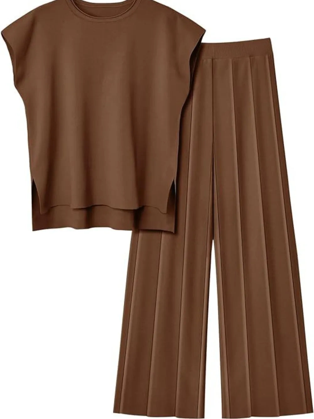 Round Neck Cap Sleeve Top Pants Knit Set (22)